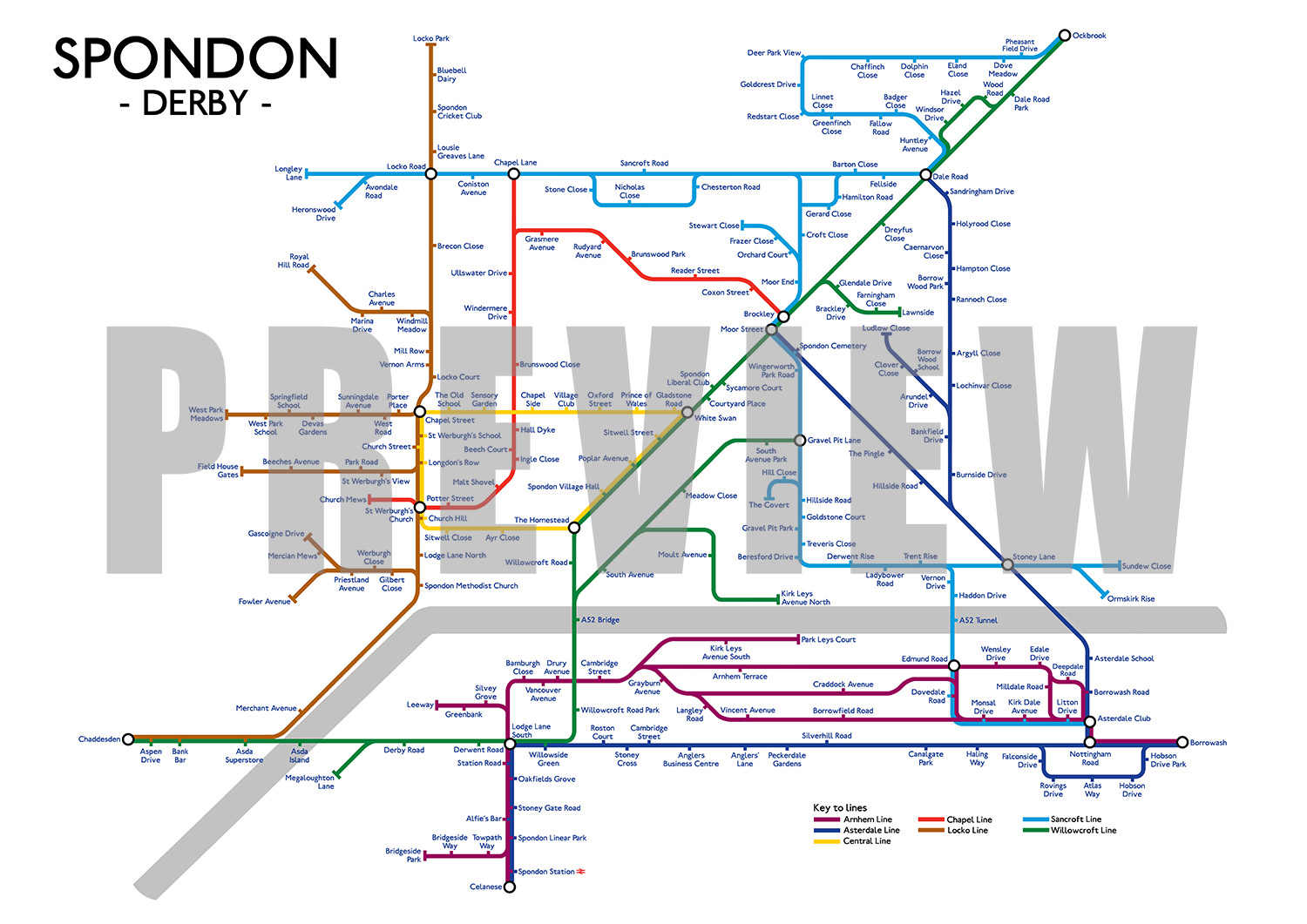 Preview of the Spondon Underground map design