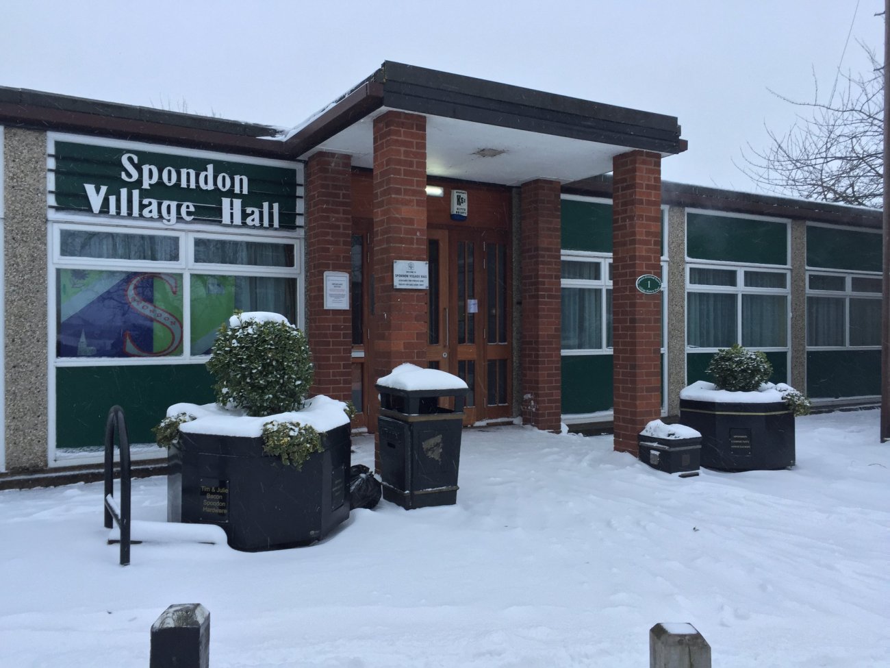 Photograph of Spondon Village Hall in the snow