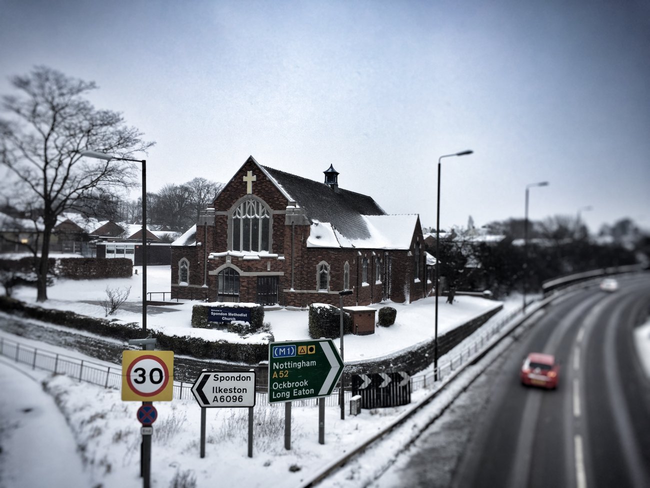 Photograph of Spondon Methodist Church and the A52