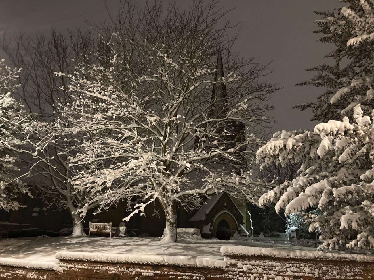 Photograph of Snowy Spondon Nights - St Werburgh's Church from Church Hill