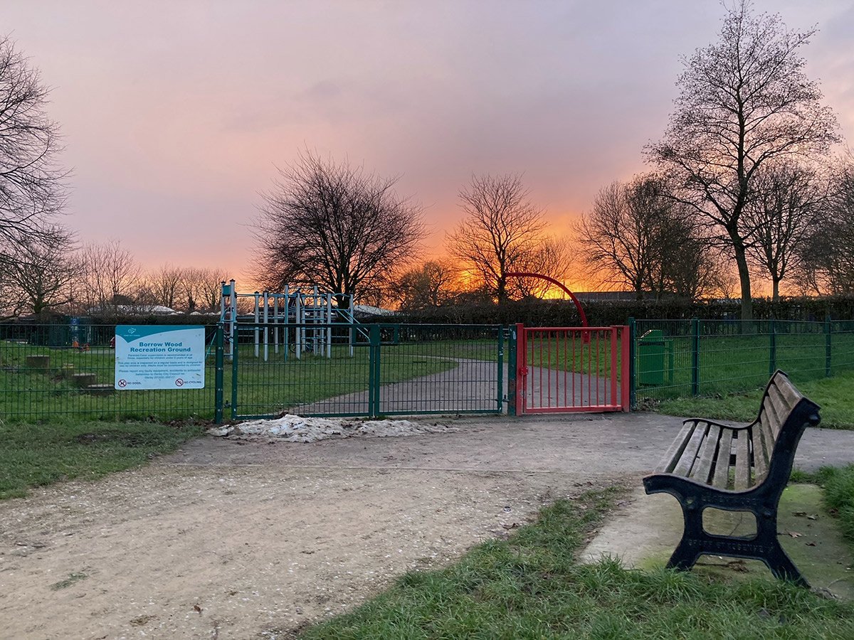 Photograph of Sunset over Borrow Wood Park play area